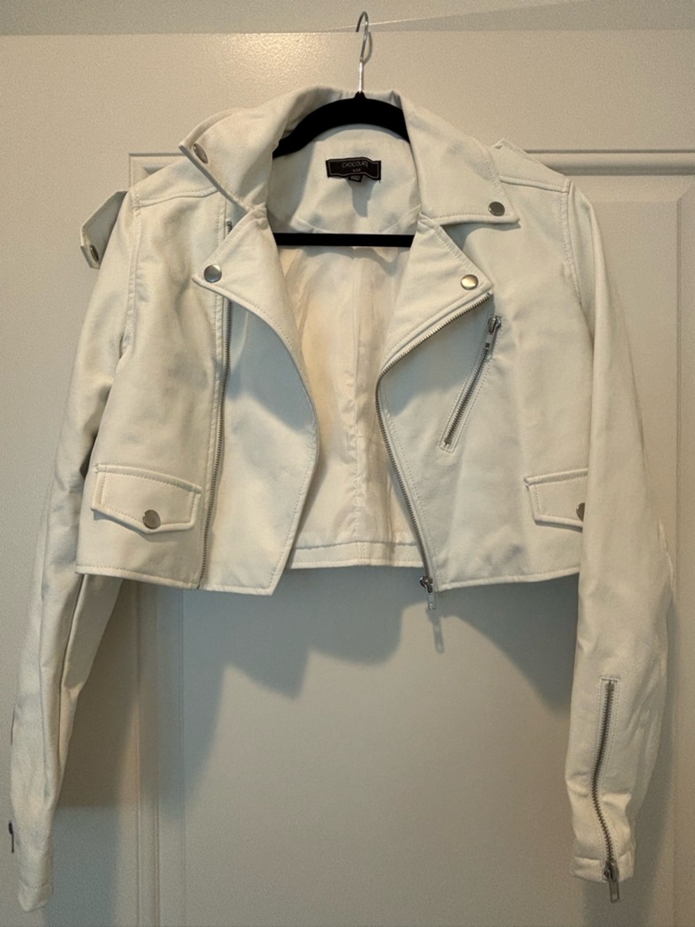 Chocolate White Cropped Moto Jacket